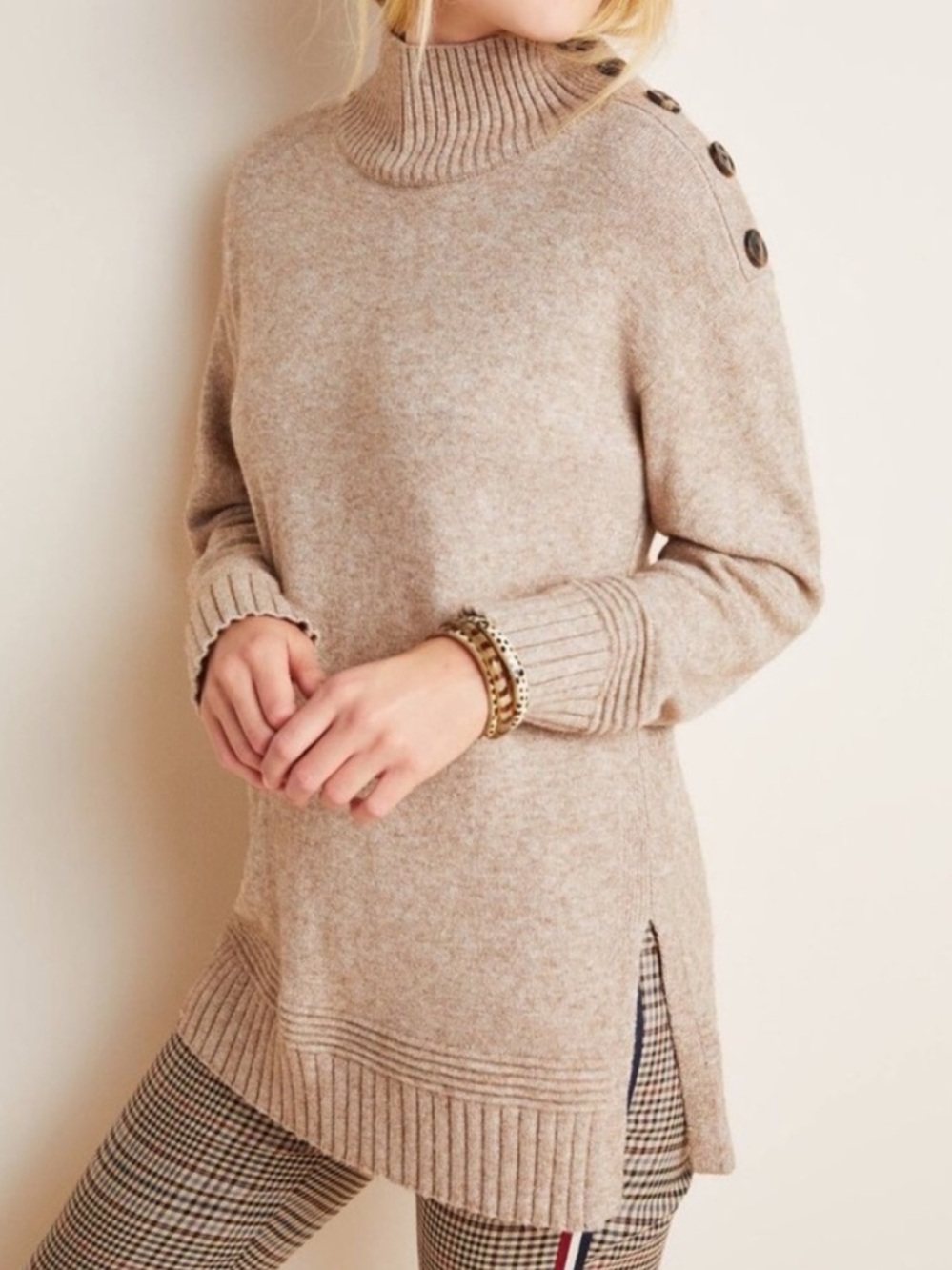 Anthropologie margarita buttoned cozy oversized tunic sweater sz xs EUC